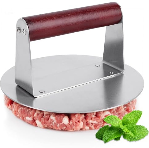 Rhyhome Smashburger Presse mit Holzgriff 6,3 Zoll Burgerpresse Smash Burger Smashed Burger Presse für Fleisch, Patty, Steak, Speck, BBQ