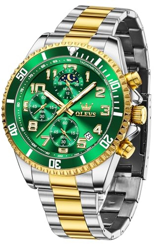 OLEVS Groß Uhr Herren Wasserdicht Leuchtend Edelstahl Mondphase Armbanduhr Herren Analog Chronograph Herrenuhren Arabische Ziffern mit Datum