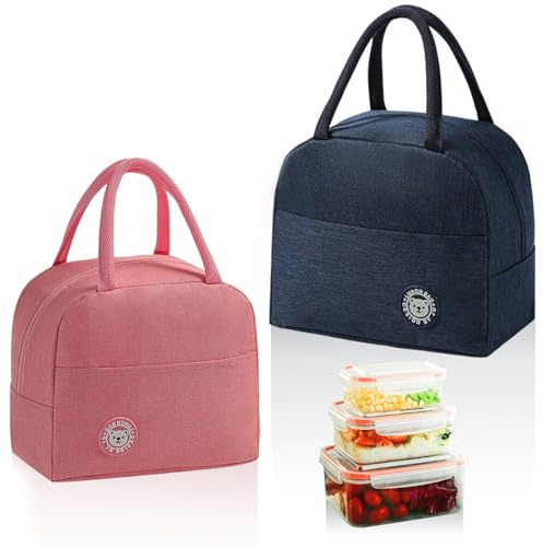 MYLERCT 2 Piezas Bolsa Térmica Portátil, 6.5L Nevera Portátil Tela, Lonchera Térmica Reutilizable para Trabajo, Picnic, Viajes, Bolsa Térmica Porta Alimentos para Hombre y Mujer