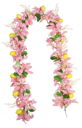 PawwJoy Ghirlanda artificiale di fiori di ciliegio e limone, facile da usare, per casa colonica, balcone, interni ed esterni, bianca, 170-180 cm