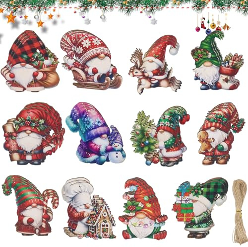 36 stycken julgransprydnader, julhängen tomteset, trä jultomte, julgransprydnad trä, tomte att hänga upp, julgransprydnad (B)