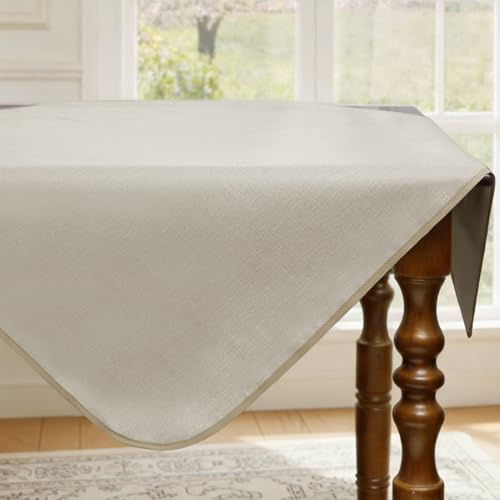 FIBORIA Wachstuchtischdecke 80 x 80 cm mit Saum Leinenoptik Mitteldecke Gartentischdecke wetterfest wasserdicht schmutzabweisend PVC Tischdecke für Outdoor,Garten,Draußen,Couchtisch,Balkon,Grill,Beige