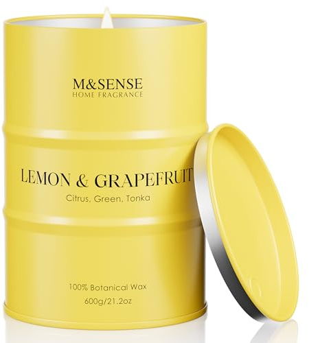 M&SENSE Lemon Grapefruit Duftkerze im Glas, 600g, langanhaltende Brenndauer bis zu 130 Stunden, frische Zitrus-Aromatherapiekerze zur Entspannung und Erfrischung, Geschenk für Zuhause
