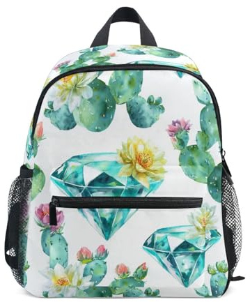 Wudan Kinder-Rucksack mit Aquarell-Diamanten und Blumen, Kaktus, mit Taschen, Vorschule, Kinderbücher