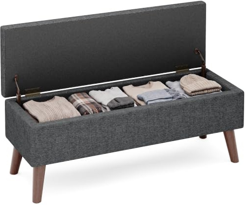 Blishom Banco de Almacenamiento, 110cm Baúl Puff Tapizado Aspecto Lino, Banco de Pie de Cama para Dormitorio Pasillo Salón, Estable y Robusto (Gris)