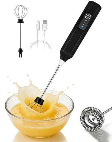Frullino Montalatte Elettrico,Portatile Mini Miscelatore con 2 Cappuccinatore Elettrico,USB Incluso,Latte 3 Velocità Regolabile,senza BPA per Latte, Matcha, Cioccolata e Cappuccino(Frother-Nero)