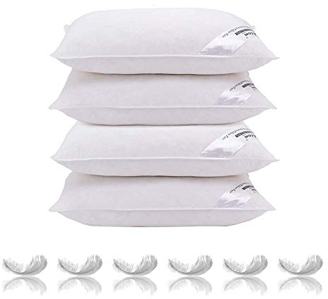 Adam Home Duck Feather Pillows 4 Pack Hotel Quality (Standard Size) - Luxury Down Pillows Extra Soft Filling Filled in 100% Cotton Cover (White, 48 * 74)