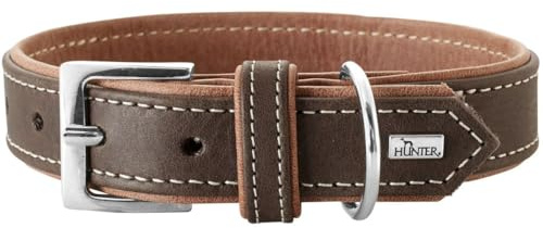 HUNTER Hundehalsband PORTO, Farbe: d-braun/cognac, pflanzlich gegerbtes Olivenleder®, besonders weich & griffig, fellschonend & robust, in Handarbeit gefertigt, Größe: 50