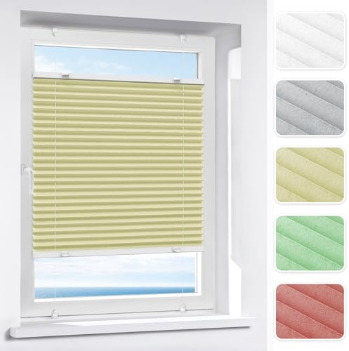 Victoria M. Indiva Lite Plissee Klemmfix Ohne Bohren mit Klemmträgern Sichtschutz, Sonnenschutz Fenster, Lichtdurchlässig, 45 x 120 cm, Creme