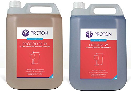 Thali Outlet - Proton Machine Glass Wash Detergent Rinse Aid Bundle Deal - 1 x Krystal Klear Glass Wash Rinse Aid Additive - 5L & 1 x 5L Protoype W