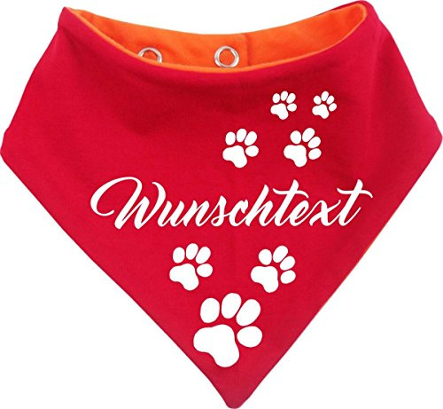 Hunde Wende- Halstuch mit Wunschtext (rot-orange) (Gr.3 - HU 36-44 cm)
