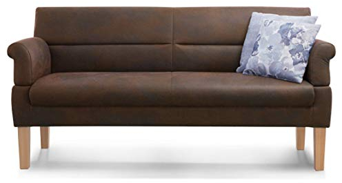 Cavadore 3-Sitzer Sofa Kira mit Federkern / Sitzbank für Küche, Esszimmer / Inkl. Armteilfunktion / 189 x 94 x 81 / Antiklederoptik braun