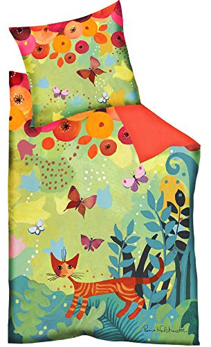 Rosina Wachtmeister Wendebettwäsche Un Giro in Giro Mako-Satin grün-apricot-Petrol Größe 155x220 cm (80x80 cm)