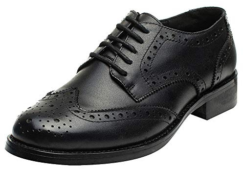 rismart Donna Brogue Appuntito Dito del Piede Pelle Oxfords Scarpe Stringate Basse 02372(Nero,41 EU)