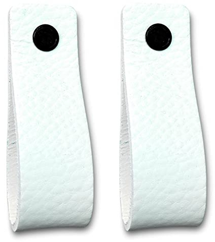 Brute Strength – Ledergriffe für Möbel – 16,5 x 2,5 cm – Weiß – 2 Stück | Handgefertigte Möbelgriffe und Lederschlaufen aus Leder; für Schranktüren und Schubladen, Schrauben inklusive
