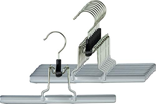 MAWA Klemmbügel, 10 Stück, platzsparende Klemmbügel, geeignet für Hosen und flächige Teile, 360° drehbar, hochwertige Antirutsch-Beschichtung, 36 cm, Silber