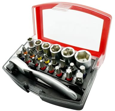 NORTOOLS 24-teiliges Schraubendreher-Set | S2-Werkzeugstahl Bits + Steckschlüssel | Mit magnetischem Bithalter & Ratschenschlüssel | Für Möbelmontage/Auto/DIY