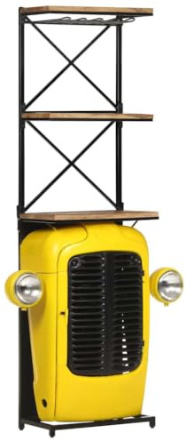 vidaXL Traktor-Weinschrank Barmöbel Traktor-Theke Bartheke Weinregal Traktor-Design Hausbar Barschrank Traktor-Bar Gelb 49x31x172 Raues Mangoholz