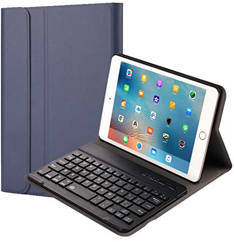 QYiD Funda con Teclado para iPad Mini 5/ Mini 4, Carcasa Delgada Teclado Estuche Funda con Wireless Teclado Bluetooth para iPad Mini 5 2019(5th Gen)/ iPad Mini 4 2015, Azul