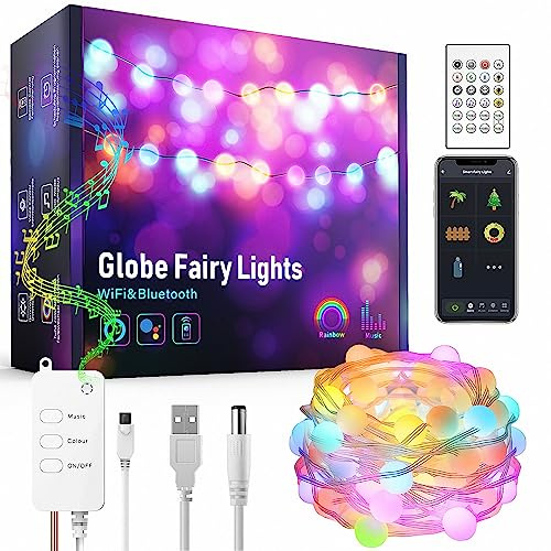 LED-kula ljuskedja 10 m musiksynkronisering färgförändring, RGB-LED-kedja, fjärrkontroll med 40 knappar, inbyggd mikrofon, SMART ALEXA GOOGLE HOME TUYA, appstyrda LED-lampor