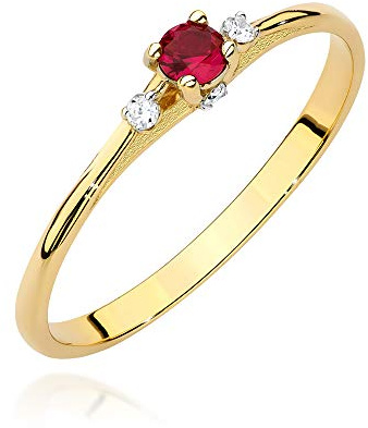 MARKO Damen Goldring mit Rubin 0.15Ct und Diamanten, 14 Karat Gold (585) | Goldring inklusive Box | Goldring für Frauen