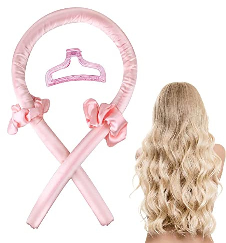 Boucles Sans Chaleur, Rouleau à Cheveux Sans Chaleur, Heatless Curling Rod Headband, Bandeaux à friser sans chaleur en soie, Ruban de Soie Doux, bandeau de sommeil, pour Cheveux Longs et Moyens (rose)