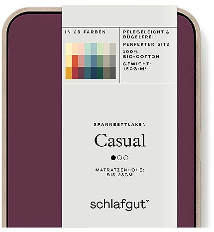 Schlafgut Casual Spannbettlaken 140x200cm bis 160x200cm - 100% Biobaumwolle, Oeko-TEX Zertifiziert, Purple Deep, Matratzenhöhe bis 25cm