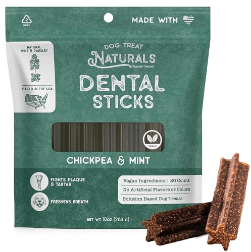 Dog Treat Naturals Chickpea & Mint Dental Sticks 10oz, 20ct | Dog Dental Chew Treats for Small, Medium, Large Dogs | Freshen Breath, Fight Plaque-Tartar | Natural Teeth Cleaning Treats | USA Made