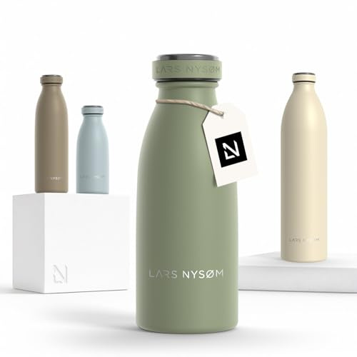 LARS NYSØM Stainless Steel Insulated Water Bottle 350ml, 500ml, 750ml, 1L, 1 5 Liter|nsulated Thermo Flask for Hot and Cold Beverages | Leakproof Drinking Bottle (Sage Green, 350ml)