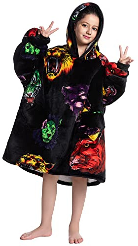JOREAY Stor filt för barn, flickor, pojkar, mysig fleece, bärbar filt, sherpa, fluffig gigantisk huvtröja för tonåringar, djur, one size