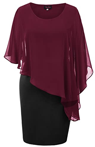 Hanna Nikole Abito Longuette Elasticizzato da Donna Abito Avvolgente Avvolgente sui Fianchi Rosso Vino + Nero XXL