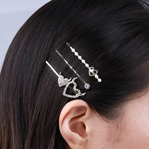 Yienate 3 Packung Perle Strass Haarspangen Haar Barrettes Französisch Braut Perle Bar Seite Haarspangen Nicht Rutschen Festen Haarnadel Funkelnd Herz Kristall Bobby Pin Haar Halter Zubehör Für Frauen