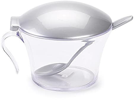 CABLEPELADO Azucarero de plástico | Recipiente para Azúcar | Tapadera y Cuchara para servir | Capacidad: 320 ml | Libre de BPA | Plástico | Apto como azucarero y salero | Gris