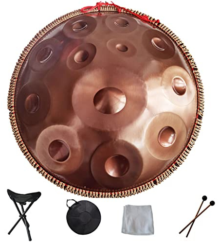Handpan-Drum-Instrument, Handpan in d-Moll 9 10 12 14 Noten 22 In Stahl-Handtrommel mit weicher Handpan-Tasche, 2 Handpan-Schlägeln, Ständer, harmonischer Percussion für Klangheilung