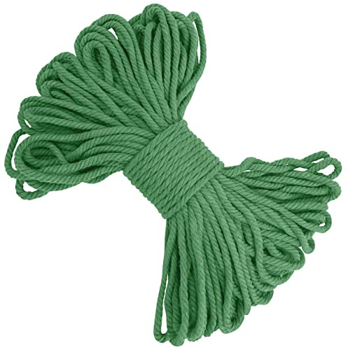 LEREATI Makramee Garn 5mm x 20m, Baumwollgarn Makramee-Schnur Farbig Baumwollkordel, Dicke Baumwollseil für Makramee Wandbehang, Hängepflanze, Traumfänger, Hochzeitsbogen (Grün)
