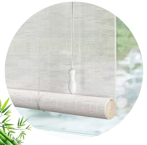 Bambusrollo Aussenbereich,Weiße Natürliche Bambusvorhänge,Lichtfilternde Rollläden,Raffrollos Für Fenster,Sonnenschutz Rollo Bambus 50cm 60cm 70cm 80cm 90cm 100cm Jalousien,W×H-100x140cm/39.5x55in