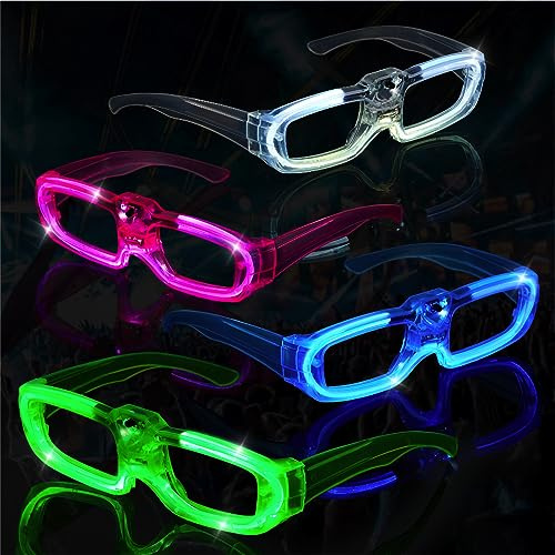 ZIYOUA Confezione da 8 occhiali da festa con luce LED, accessori al neon per adulti e bambini, decorazioni anni '80, occhiali da rave luccicanti