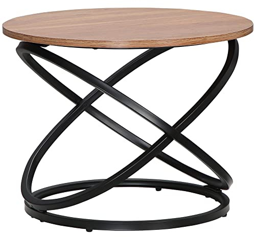 HOMCOM Table Basse Ronde de Style industriel en métal Noir et Plateau Bois - Dim. Ø 60 x 46H cm