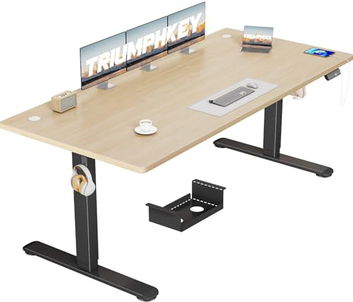 TRIUMPHKEY Höhenverstellbar Schreibtisch 180x80cm mit USB Ladeanschluss, 3 Memory-Steuerung groß Höhenverstellbarer Schreibtisch Anti-Kollision Computertisch Höhenverstellbarer Tisch