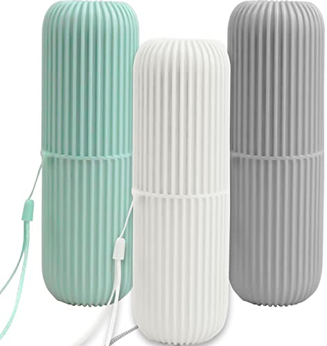Cozlly 3 Stück Zahnbürsten Etui für Reise, Zahnputzbecher Tragbar, Etui Zahnbürste Kunststoff, Zahnbürstenhalter Mundspülbecher, Zahnbürste Aufbewahrungsbox, Zahnbürstenetui für Reise Camping Draußen