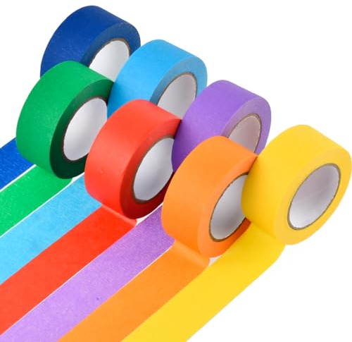 MVQPER 7 rotoli di nastro crepe colorato, nastro adesivo arcobaleno masking tape, nastro adesivo colorato per pittori washi tape per decorazione di feste, compleanni, matrimoni, 13 m x 25 mm