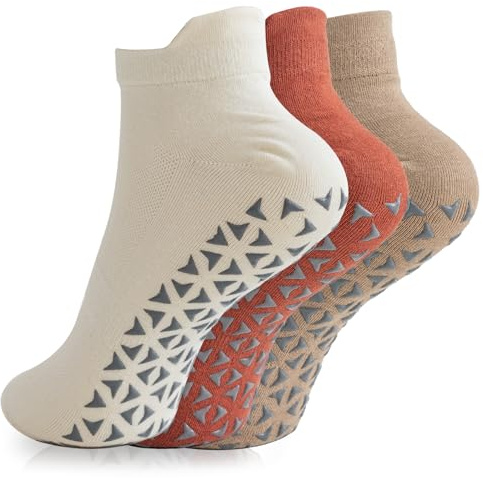 Yoolly Yoga Socks for Women & Men, 3 Pairs Non Slip Pilates Socks for Barre, Fitness, Dance, Ballet, Hospital, Home, Size 4-9
