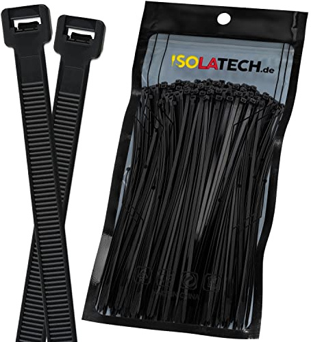 ISOLATECH Colliers de serrage Noir Résistant aux UV 300 pièces 150mm x 3,6mm grand petit long large fin extra fort indéchirable verrouillable qualité industrielle Nylon Set Sélection