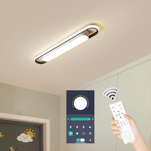 Modern LED Smart Ceiling Light,72cm Flush Mount Ceiling Lamp, (5-40) x2W Dimmable Linear Metal Ceiling Chandelier Light Fittings for Living Room Bedroom Dining Room Office Hallway Closet Aisle