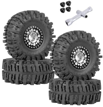 ARRCat RC 1.9 Beadlock Wheels and Tires for 1/10 SCX10 SCX10 II 90046 SCX10 III AXI03007 SCX10 Pro TRX4 TRX6 Gen7/8 D90 VS4-10 MST CFX RC Crawler Car,Aluminum 1.9 Beadlock Wheel Rims and Tires,Silver