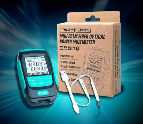 Pro'sKit MT-7617 Mini Palm 2 in 1 fiber Optical Power Meter Compact Power Meter Support 10 Wavelengths Self Calibration 500 Data Storage(MT-7617), (GT-MT-7617-C)