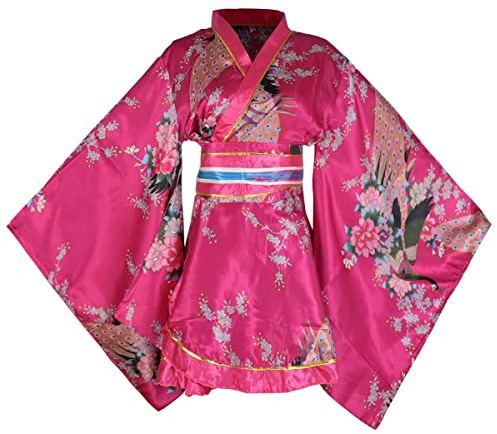 Sexy corto kimono costume giapponese geisha yukata floreale stampato abito Obi cintura set Halloween partito Cosplay Outfit, 27# rosso rosa, taglia unica