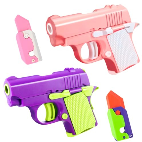 Fidget Toy Pistole,GWAWG 4 Stück Figity Spin Fingerspiele,Gravity Knife,Schaumstoff Pistole,3D Printed Mini Gun Toy,für Erwachsene Kinder