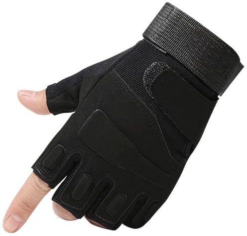 Anwlki Fingerlose Taktische Handschuhe Halbe Finger Herren Airsoft für Männer und Frauen, Tactical Handschuhe Fingerlos für Motorrad, Fahrrad, Jagd, Wandern, Outdoor-Sport (Schwarz, XL)