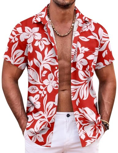 COOFANDY Mens Hawaiian Shirt Short Sleeve Button Down Shirts Cuban Camp Shirts Aloha Pool Attire for Vacation Floral